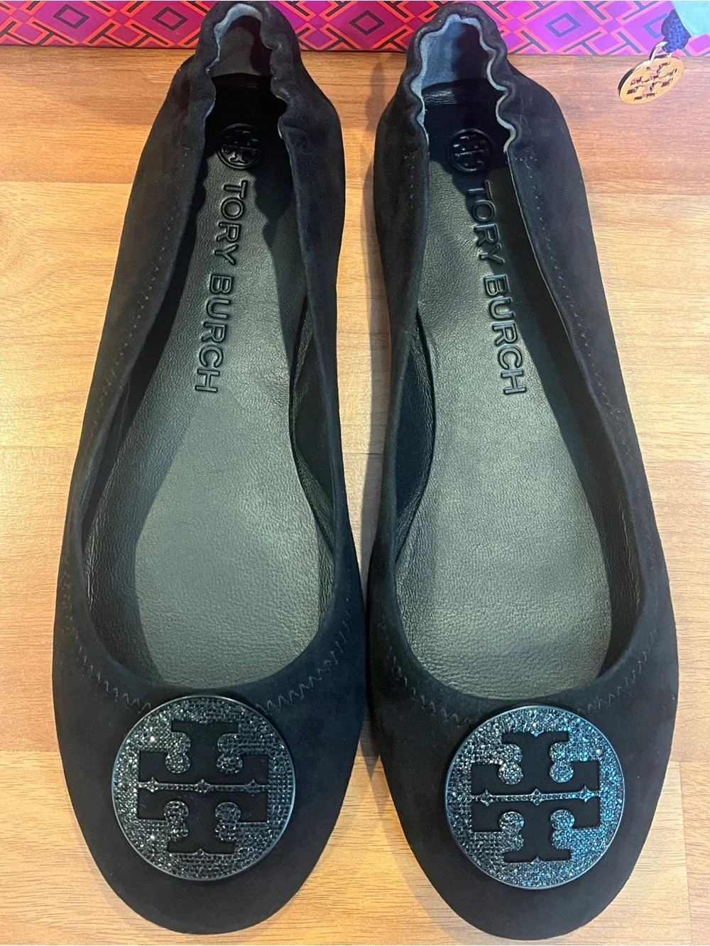 Tory Burch Black Suede Minnie Travel Pave Ballet Flat - size 10M - NIB